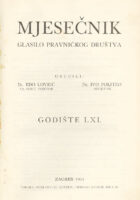 Mjesečnik, glasilo pravničkog društva, godište LXI