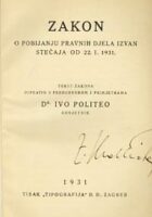 Zakon o pobijanju pravnih djela izvan stečaja od 22. 1. 1931.