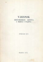 Vjesnik historijskih arhiva u Rijeci i Pazinu, sv. XVI/1971
